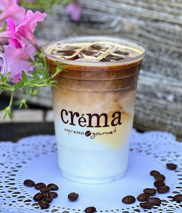Iced latte poured over ice